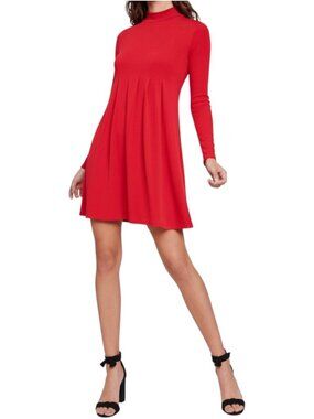 BCBGeneration Mock Neck A-Line Swing Mini Dress Red XS